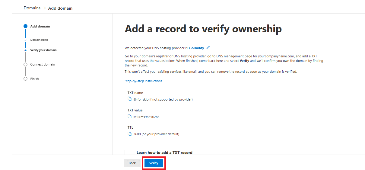 add a record to verify ownership