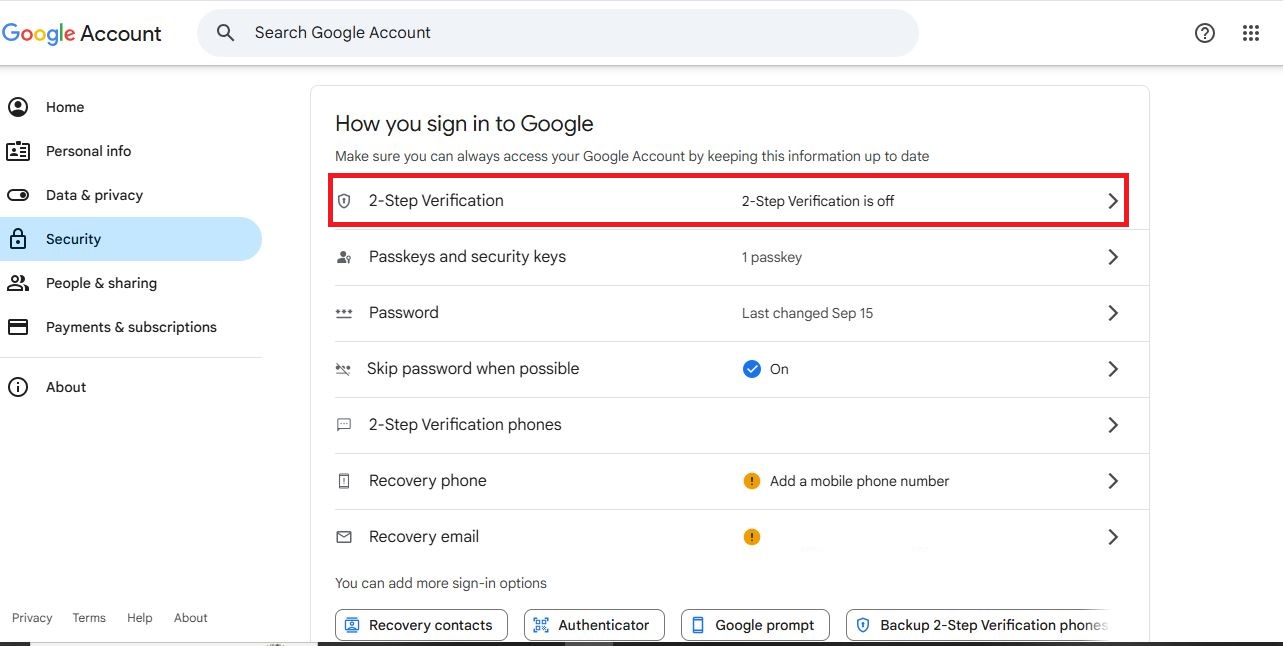 click on 2-step verification 