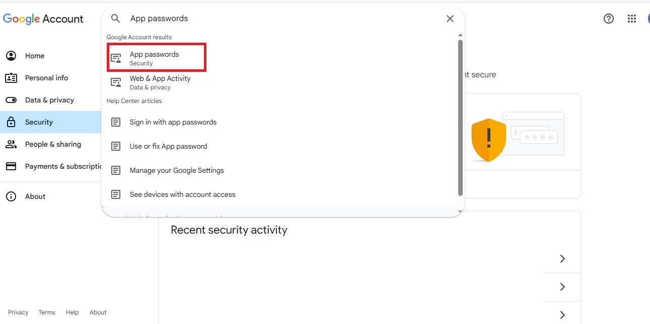 search App passwords